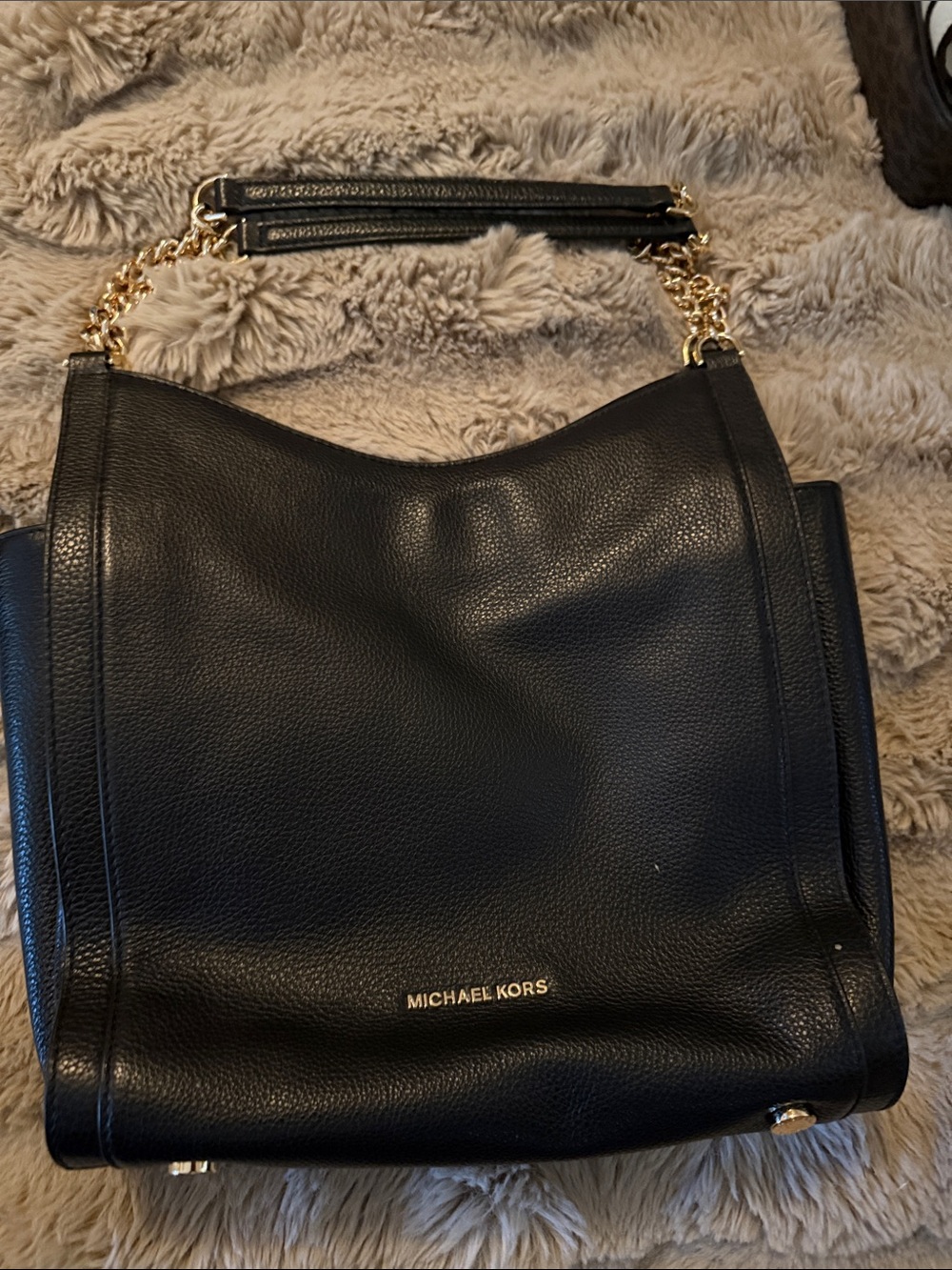 Michael Kors Black Leather Shoulder Hobo with Gold Chain Strap